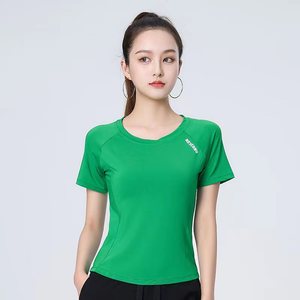 运动t恤女绿色广场舞新款杨丽萍短袖瑜伽健身操白色舞蹈服速干衣