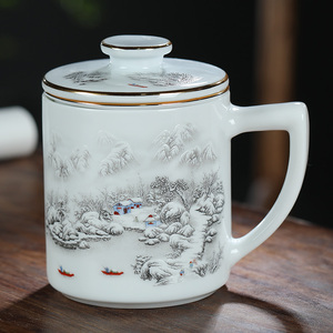 景德镇陶瓷茶杯带过滤茶水分离带盖泡茶个人杯家用喝茶水杯子礼品