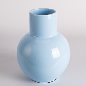 简约现代欧式家居桌面装饰品摆件水培花瓶迷雾蓝色大肚子陶瓷花器
