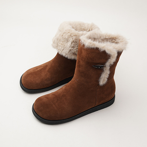 小克拉磨砂牛皮真皮冬季雪地靴防滑低跟平底保暖大棉靴短靴中筒靴