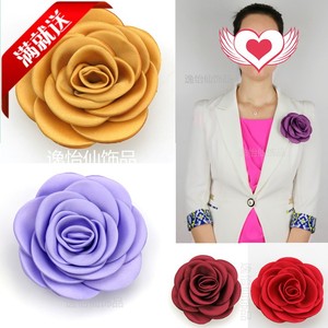 韩版新款缎布玫瑰花立体层次感布艺大花朵胸花胸针别针两用10厘米