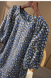 外贸日系原单高芨苎麻意国设计抽象波点短袖圆领气质直筒连衣裙夏