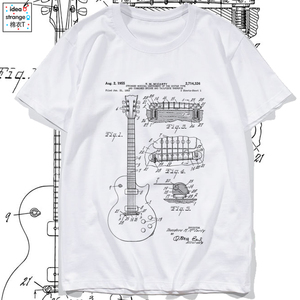吉他构造分解图案短袖T恤摇滚乐队男女印花纯棉音乐蓝图半袖夏季
