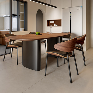 布雷尔法式中古风实木餐桌椅组合现代简约设计师北欧椭圆形家用桌