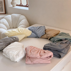 时尚经典款条纹全棉夹棉床笠纯色全包床垫保护罩加高床罩床上用品