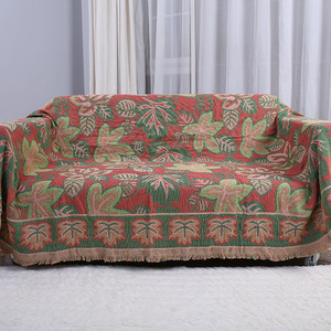 外贸出口油画风欧式特惠厚重线毯浪漫红绿两色织棉线毯子加厚床盖