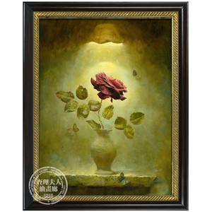 桌灯下的玫瑰 美式玄关油画手绘新品 餐厅卧室装饰画花卉有框画