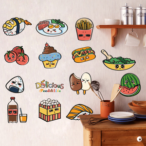 卡通食物厨房墙贴餐厅菜品装饰贴纸可爱橱柜门冰箱贴水果蔬菜贴画