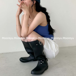 mooreyu靴子女2023年新款大筒围显瘦高筒靴粗腿圆头不过膝长筒靴