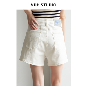 VDH STUDIO 经典小白裤女 通勤高腰显瘦百搭a字牛仔短裤热裤夏季