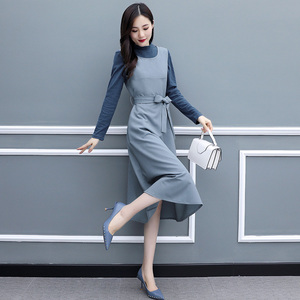 长袖连衣裙2020年新款韩版秋季收腰显瘦气质春秋两件套女套装裙潮