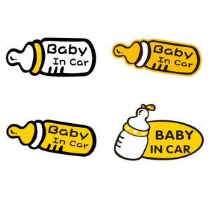 baby in car警示车贴 奶瓶反光车贴 婴儿 宝宝在车里汽车贴纸