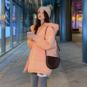 橘色羽绒服女2023年新款冬季中长款小个子韩版宽松学生白鸭绒外套