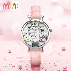 韩国mini【月亮猫】软陶手表可爱少女学院风初中小学儿童粉色小巧