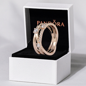Pandora潘多拉官网正品玫瑰金色闪耀三环戒指对戒189400C01女礼物