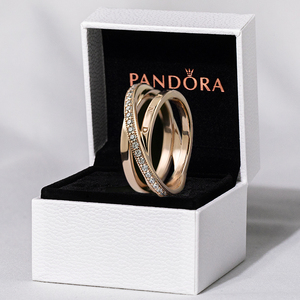 Pandora潘多拉玫瑰金三环戒指女情侣对戒彩金生日礼物轻奢高级感