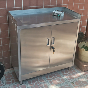 304不锈钢碗柜橱柜家用厨房煤气灶台简易储物柜茶水柜阳台柜带锁