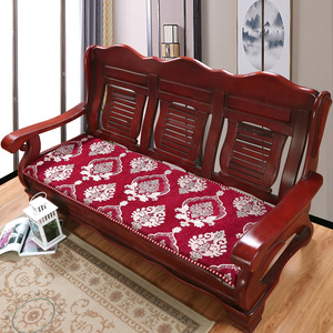 红实木沙发垫毛绒长椅子靠垫冬季加厚三人座海绵垫靠背木质坐垫子