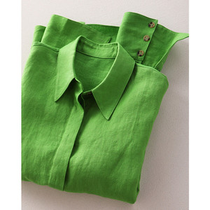 2023春季欧货爆款法式宽松上衣小众设计感绿色桑蚕丝衬衫穿搭女装