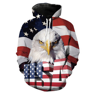 新款2024新款老鹰美国国旗3D数码印花卫衣男女时尚套头连帽衫外套