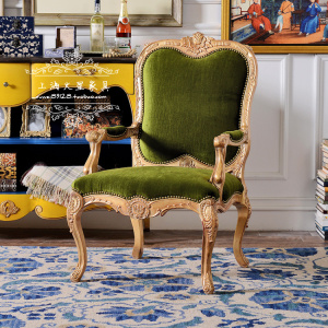 欧式新古典实木雕花沙发椅美式乡村餐椅书椅样板房影楼形象接待椅