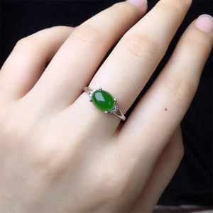 天然和田碧玉戒指女款S925纯银镶嵌绿宝石玉石指环开口可调节礼物