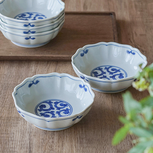 日本进口有田烧浅碗日式复古纯手绘陶瓷家用餐具沙粒碗深盘小料碗