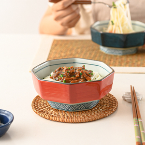 西田木雨汤碗米饭碗八角碗家用复古水果碗拌面碗陶瓷餐具日式创意