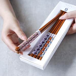 日式筷子荼锦五入木筷家用23.5厘米5双礼盒装日本料理尖头寿司筷