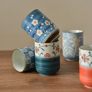 西田木雨 日式家用陶瓷彩绘直身水杯 和风杯子茶杯套装 一件包邮