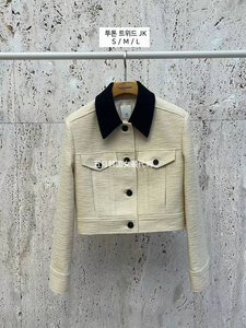 现货韩国东大门代购春季新款BLOSSOM拼色领子短款夹克外套