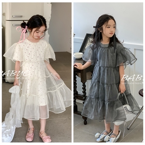 L+IKISSBABY潮牌女童2024夏款韩版新款两件套短袖连衣裙公主裙