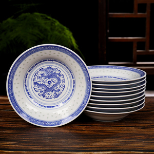 汤盘景德镇陶瓷盘子家用复古青花瓷深盘中式餐具釉下彩老式菜碟子