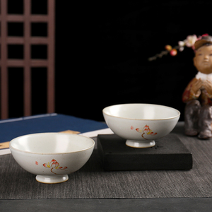 米饭碗高脚青花手绘个性创意仿古日式家用复古碗釉下彩餐具细陶碗