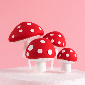 烘焙蛋糕装饰森系立体红色粉色蘑菇软胶插件合集百搭森林软陶插牌