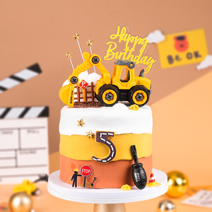 烘焙蛋糕装饰推土车挖掘机塑料玩具摆件工程车男孩生日插牌插件