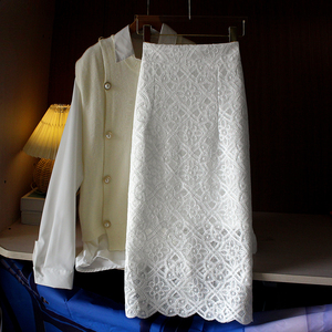 新款钩花镂空水溶蕾丝半身裙女中长款高腰显瘦优雅白色包臀裙