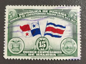巴拿马1942年航空票国旗国徽1全销 雕刻板