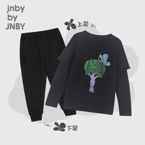 [套装]江南布衣童装新款拼接套头卫衣休闲长裤男女儿童jnbybyjnhy