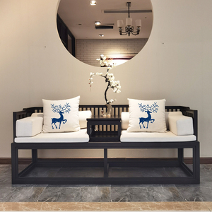新中式实木沙发组合简约风古典禅意民宿客栈酒店别墅客厅罗汉床