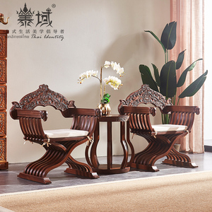泰域 泰国实木雕刻休闲沙发茶几椅组合 东南亚风格客厅三件套家具
