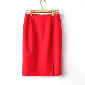 红色半身裙包臀裙2023新款春秋中长款开叉显瘦包裙一步裙弹性半裙