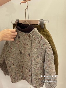 韩国代购洋气男童羊毛衫开衫2023新款秋冬装儿童彩点毛衣外套女童