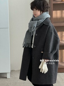 韩国代购时髦童装男童羊绒大衣中长款儿童呢子外套女童2023新冬装