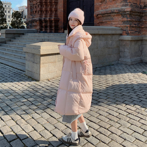 奶系甜美粉色韩版中长款白鸭绒羽绒服女冬季2023新款绗缝加厚外套