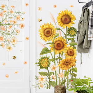 向日葵花朵墙贴纸小清新植物客厅卧室温馨自粘背景墙贴房门贴装饰
