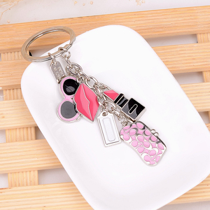 创意时尚粉色太阳眼镜口红女汽车钥匙扣链包扣挂件刻字 满28包邮
