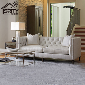 美式沙发皮艺轻奢客厅组合小户型地中海简约现代拉扣布艺三人沙发
