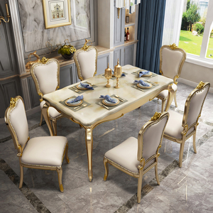 欧式餐桌别墅餐厅家具大理石餐桌椅组合实木法式长方形吃饭桌子