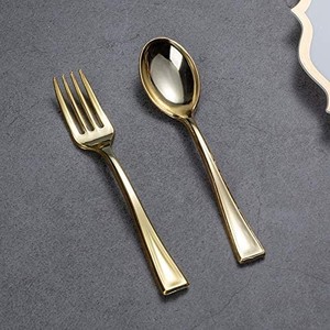 一次性叉子金色甜品勺仿不锈钢迷你勺塑料叉水果叉电镀银独立包装